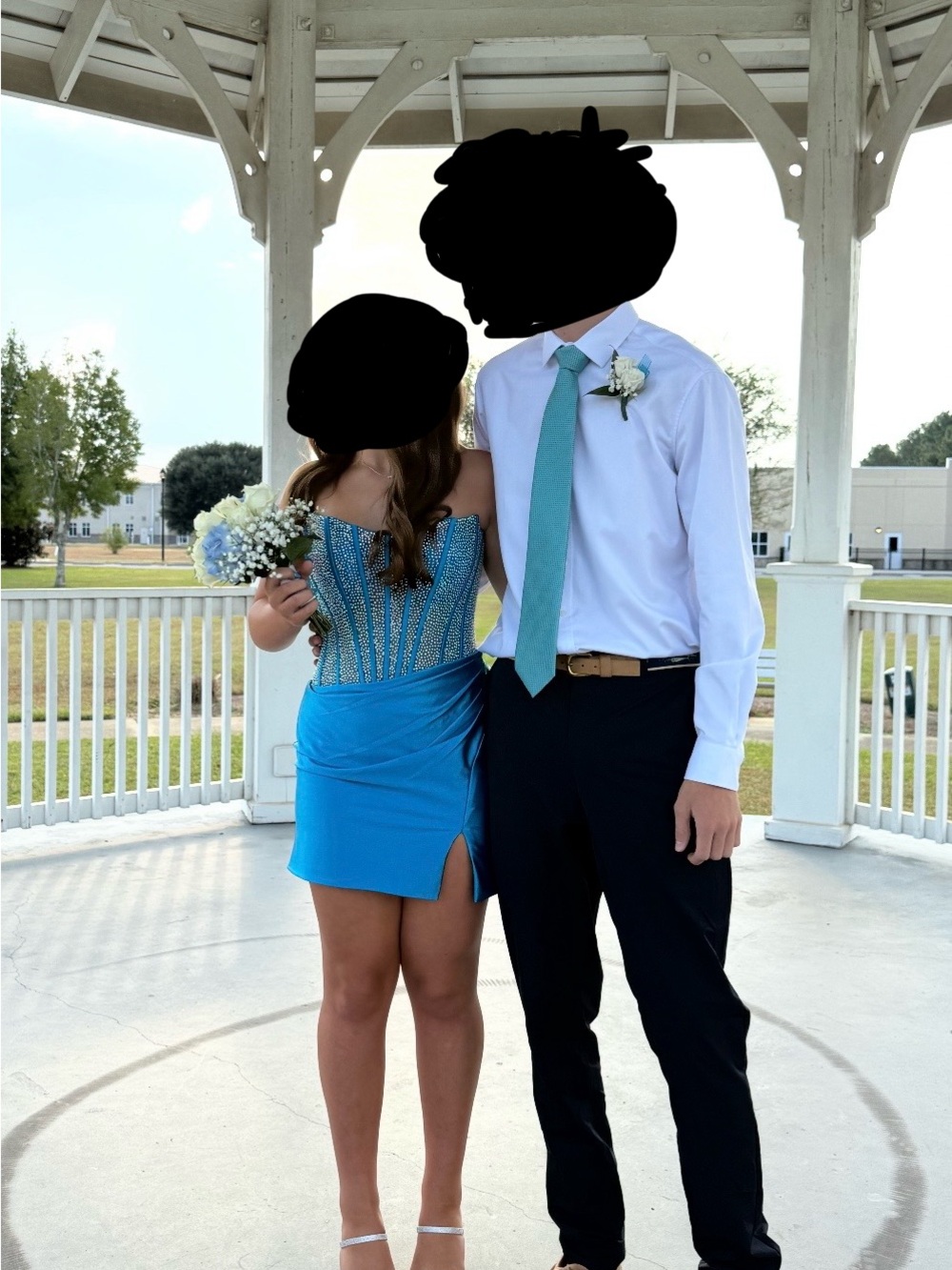 Sophia Thomas Strapless Sparkly Blue Dress